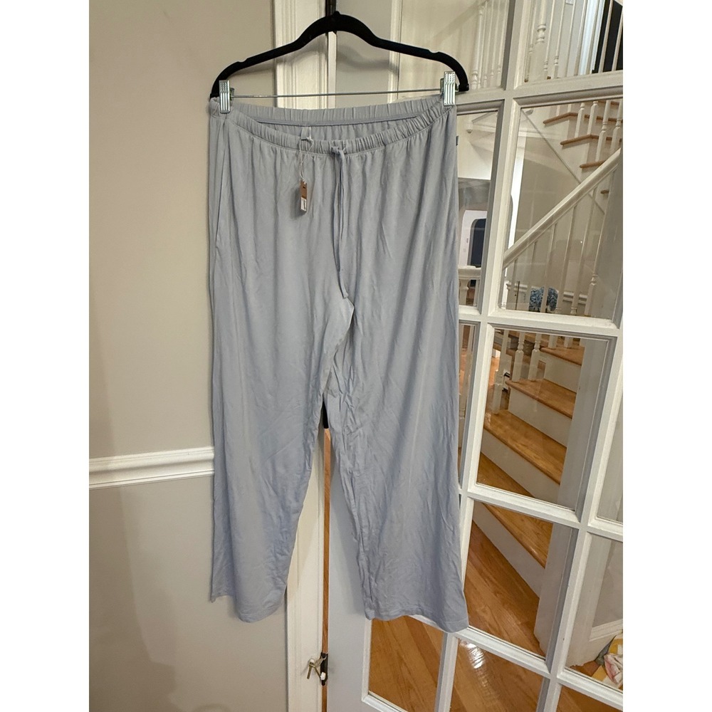 Skims Sleep Pant Light Blue Ribbed Wide Leg Pajama Bottoms Small NWT